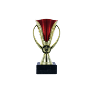 Gold & Red Plastic Cup on Marble