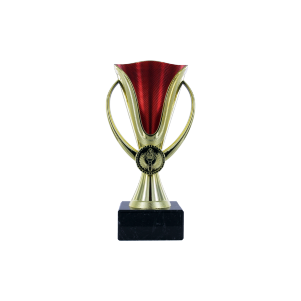 Gold & Red Plastic Cup on Marble