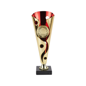 Red & Gold Plastic Cup on Marble