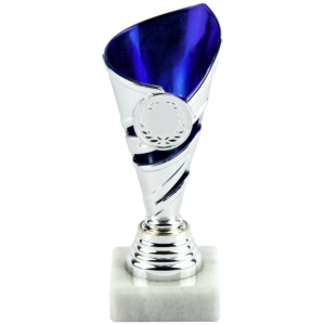 15.5cm Silver/Blue Cup on White Marble