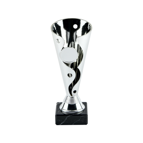 Silver Spiral Cup on Black Marble